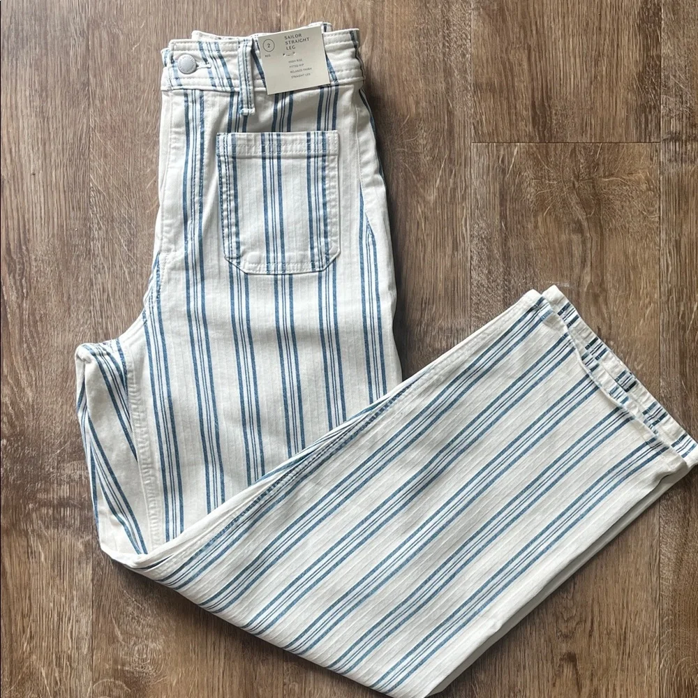 Sailor Straight Leg Striped High-Rise Jeans in White and Blue size 2R NWT - Picture 1 of 1